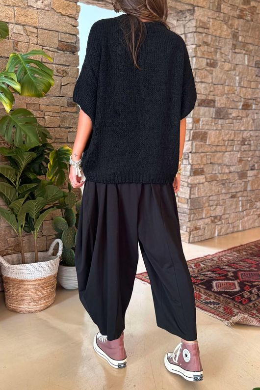 Made in Italy Big Softie Cap Sleeve Knit Top Black